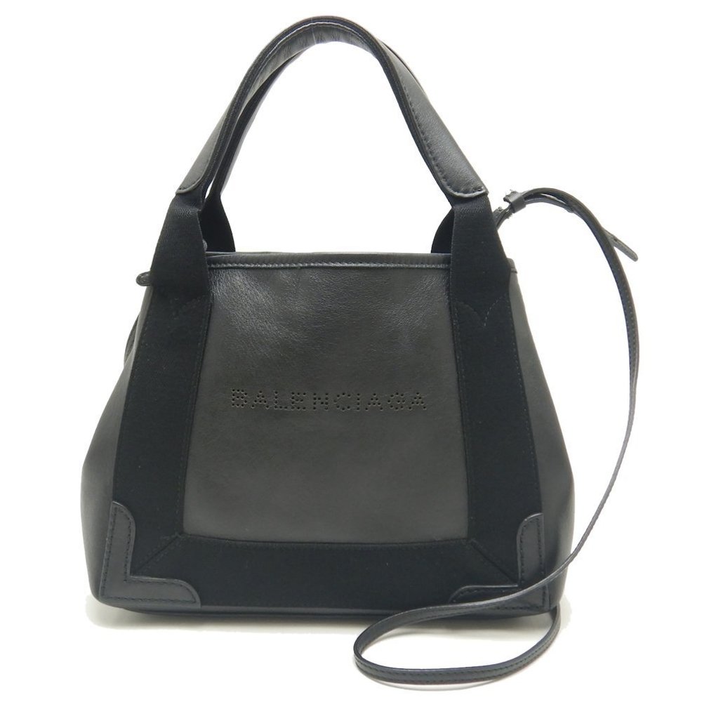 Balenciaga Navy Cabas XS Tote Bag Canvas Leather Black
